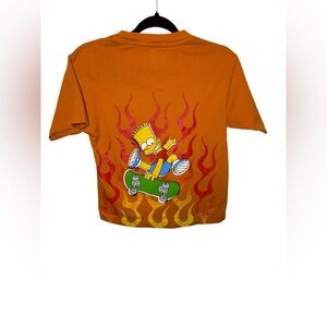 🔥 2003 The Simpsons Bart Skateboard Tee – Orange Flames Graphic – Size S